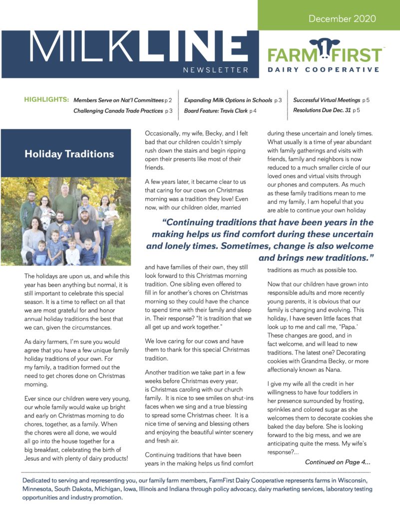 December 2020 MilkLine Newsletter