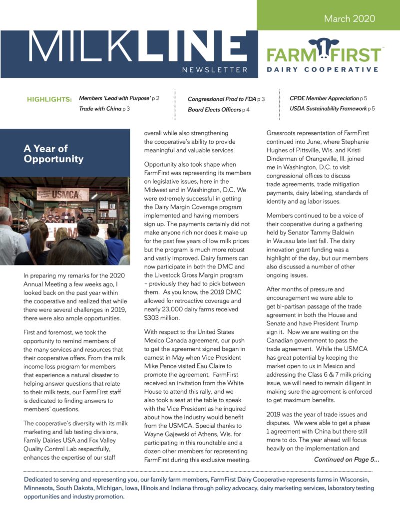 March 2020 MilkLine Newsletter