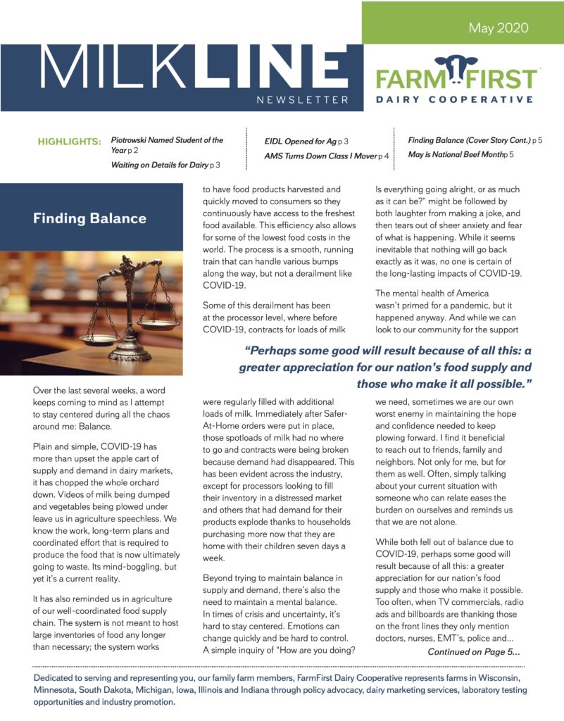 May 2020 MilkLine Newsletter