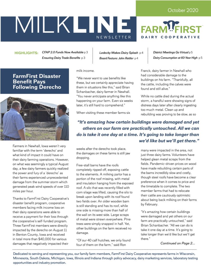 October 2020 MilkLine Newsletter