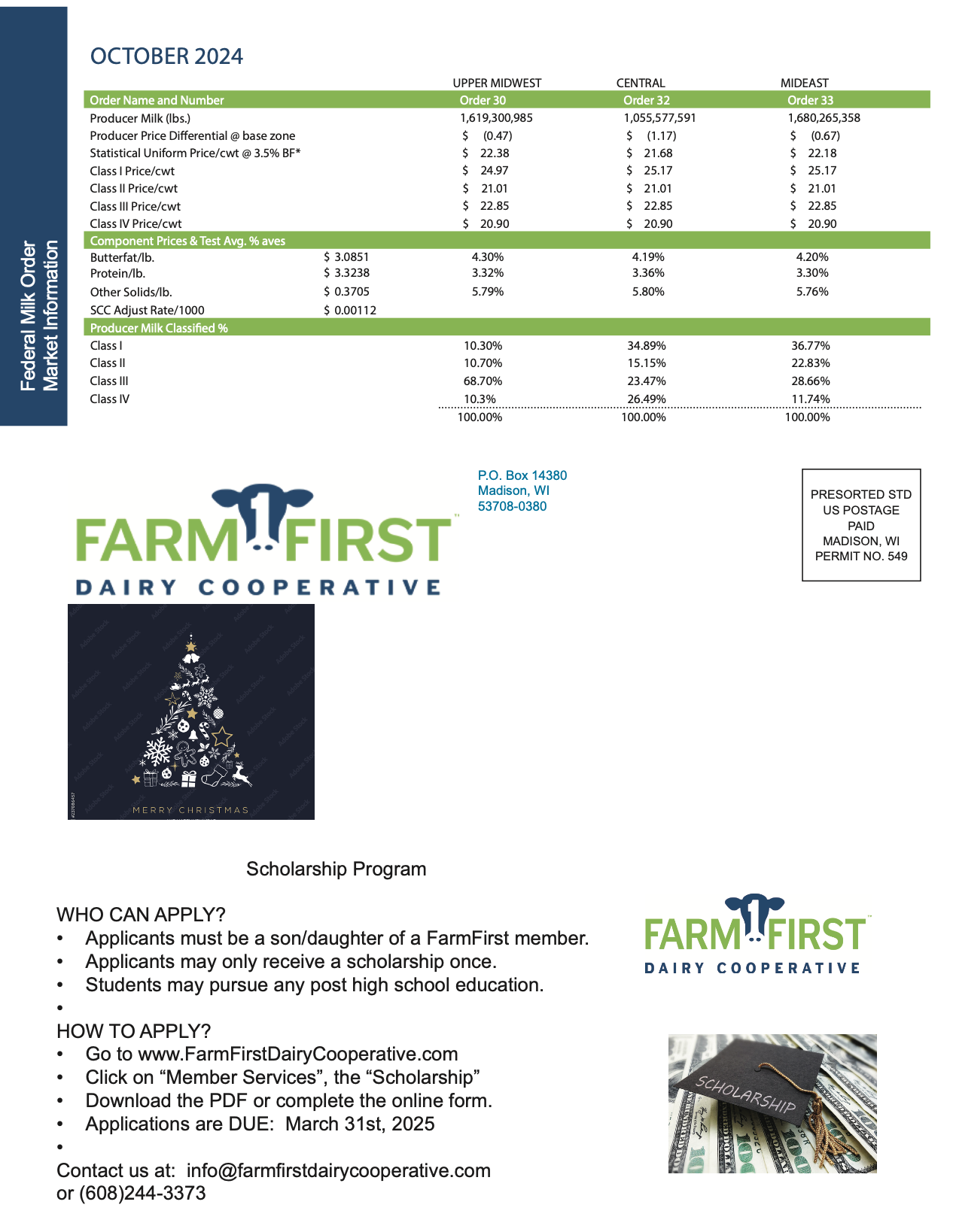 an image of the December 2024 MilkLine Newsletter from Farm First Dairy Cooperative